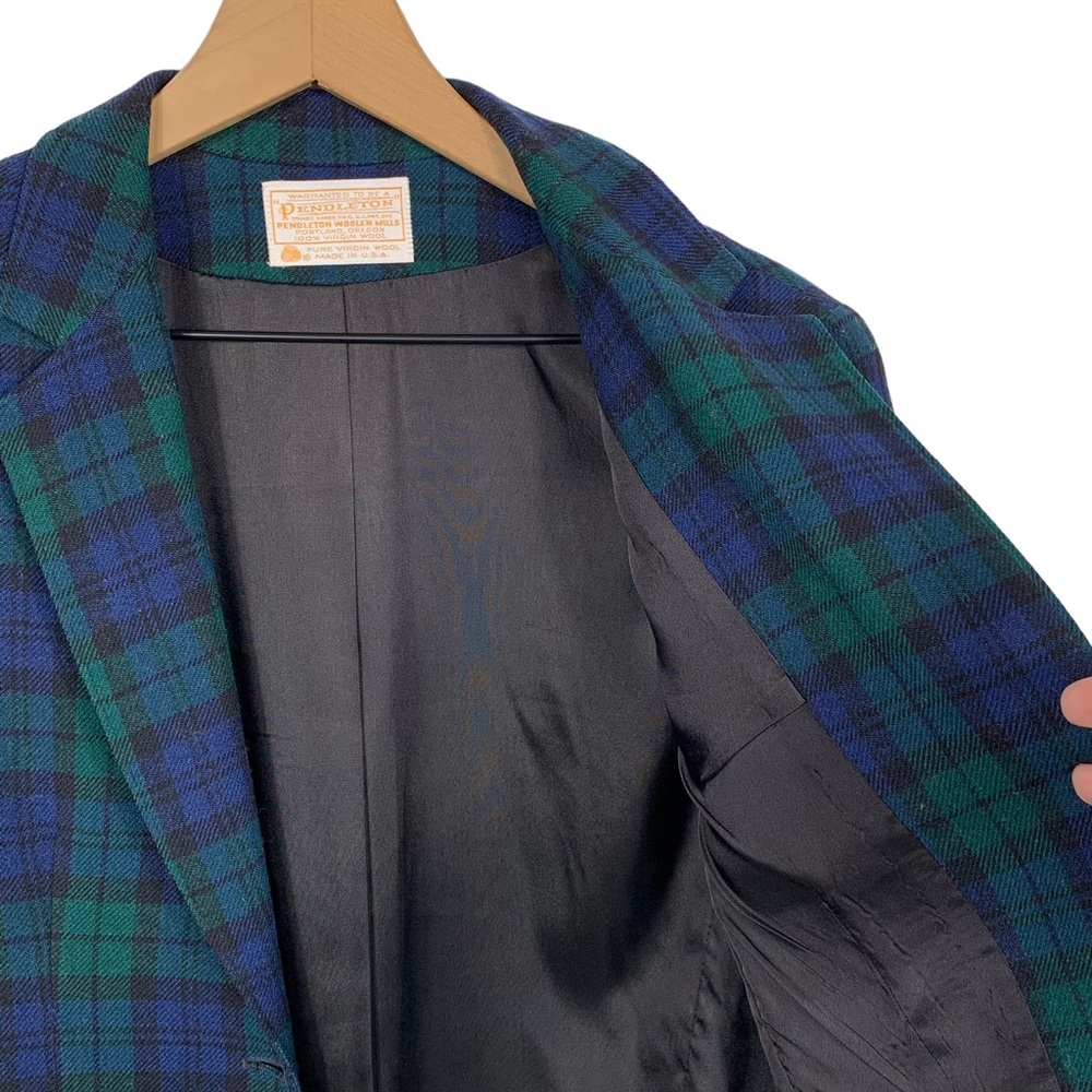 Vintage Pendleton Black Watch Plaid Tartan Wool Blazer (Academia Holiday Preppy) - Picture 3 of 7